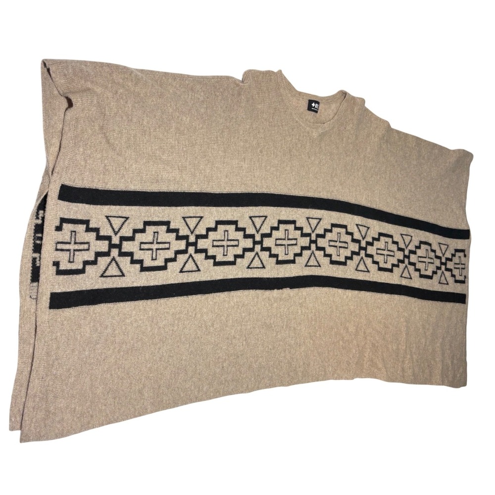 +Beryll 100% Cashmere Poncho Sweater Southwestern Geometric Beige Black USA Made - Picture 4 of 8